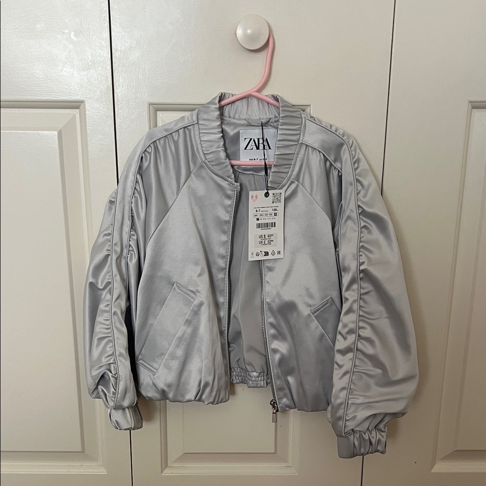 Zara Metallic Gray Bomber Jacket